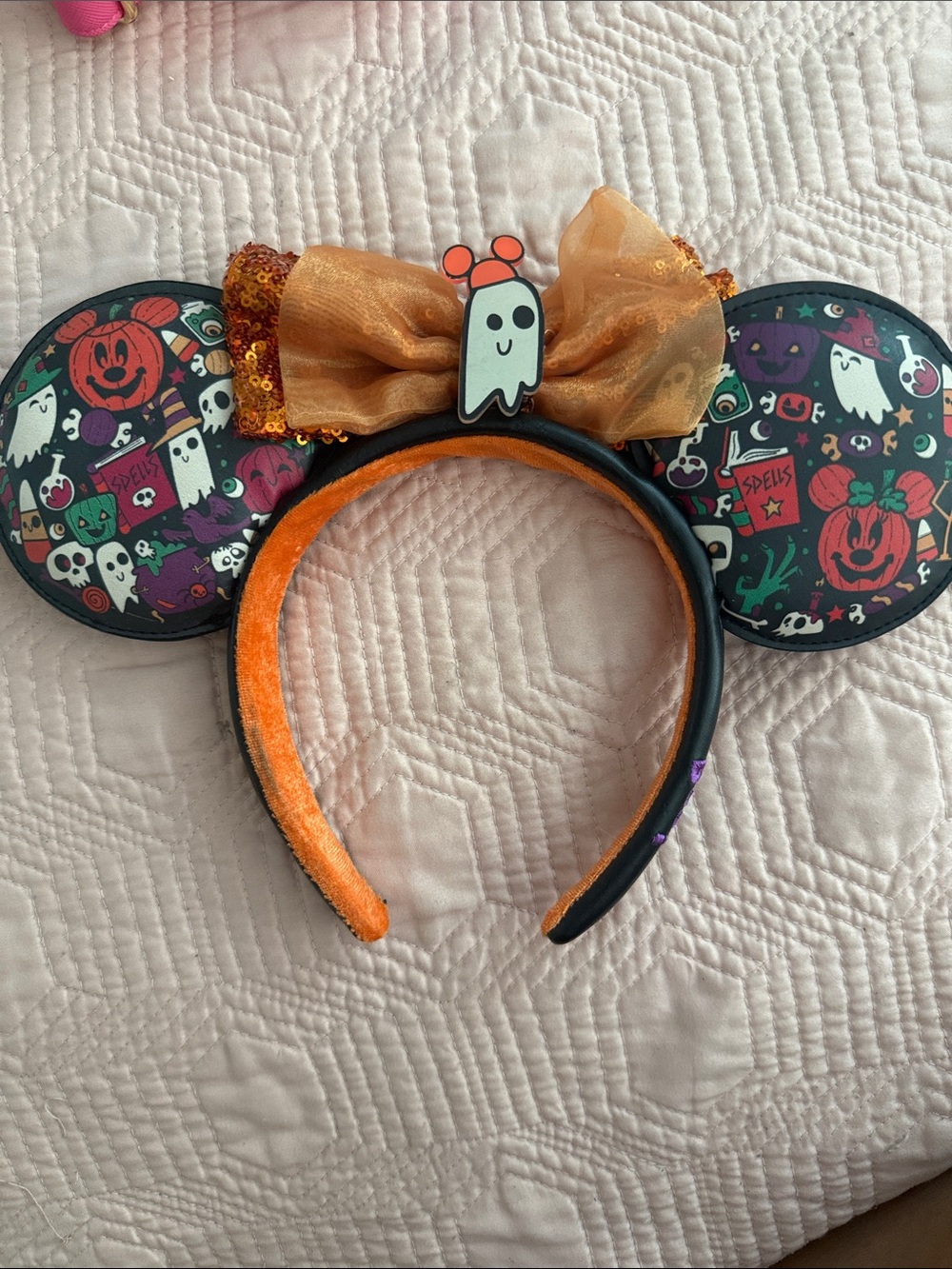 Halloween Ghost Mouse Ears Headband - Orange & Black